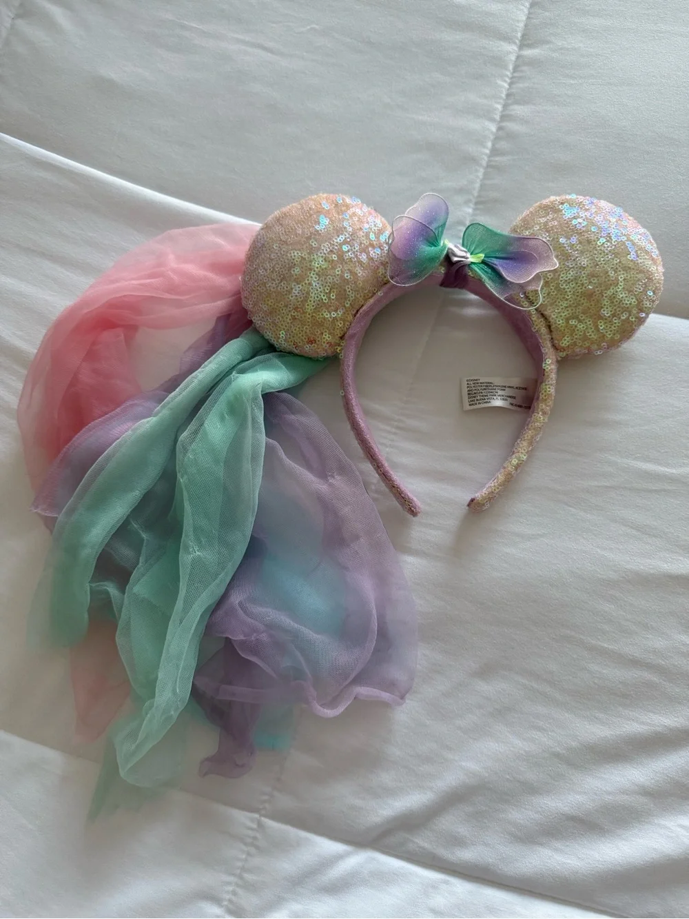 Disney Parks Sequin Pastel Kids Minnie Ears With Butterfly and Veil